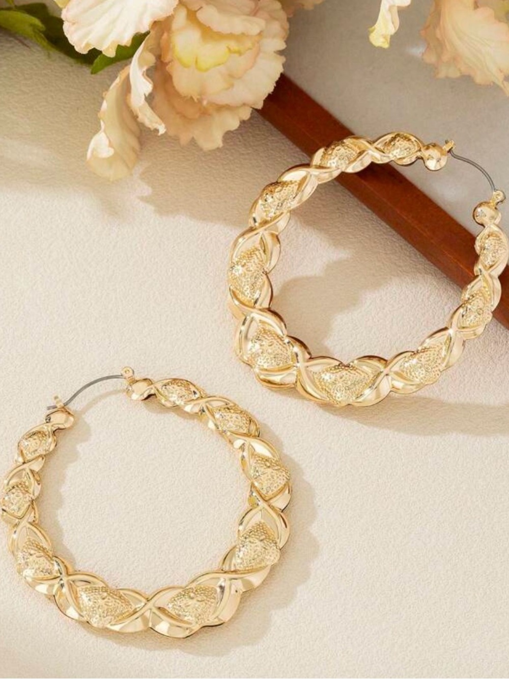 Gold Braided Hoop Earrings - Women Jewelry